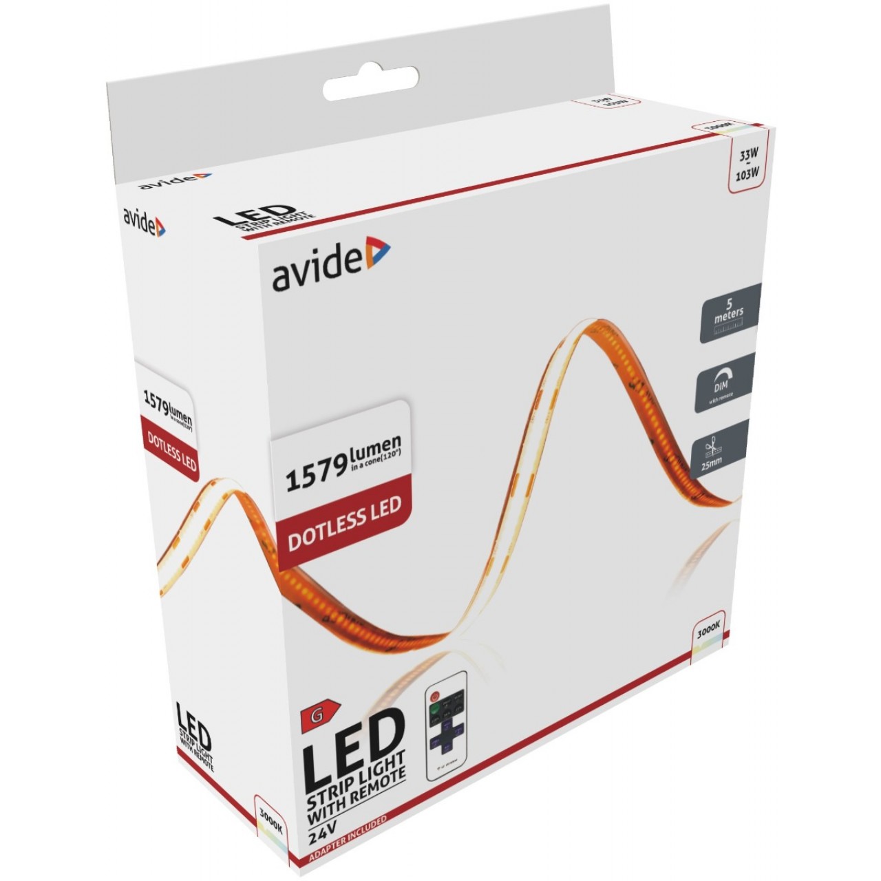 Avide LED Ταινία Blister RF 24V COB Θερμό IP20 5m