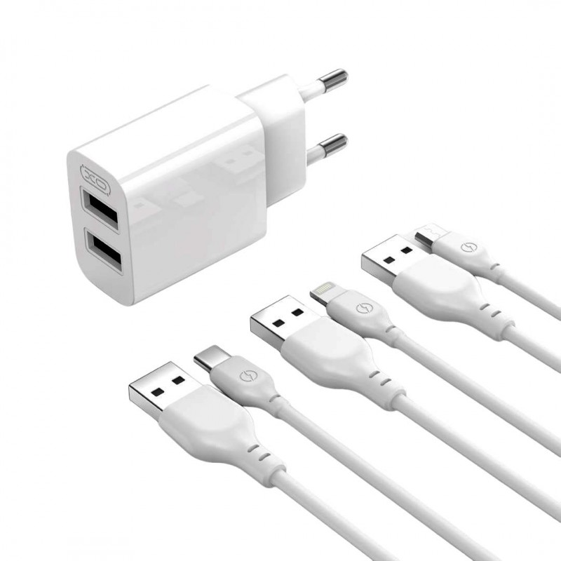 XO L109 (EU) Dual USB-A 2.4A Charger with Type-C cable