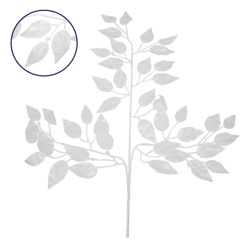 GloboStar® 09055 Τεχνητό Φυτό Διακοσμητικό Κλαδί Διαστάσεων M21cm x Υ27cm με 3 X Λευκά Κλαδιά και Φύλλωμα Φύκος