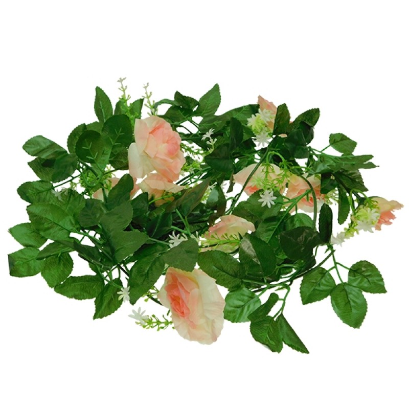 GloboStar® 09003 Τεχνητό Κρεμαστό Φυτό Διακοσμητική Γιρλάντα Μήκους 2.2 μέτρων με 10 X Μεγάλα Τριαντάφυλλα Ροζ - 6619